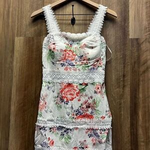 LIPSY - Floral Lace Trim Linen Midi Dress